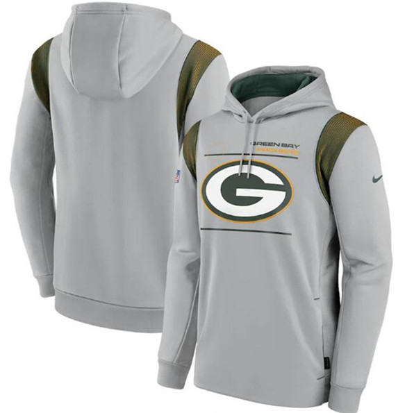 Men's Green Bay Packers 2021 Gray Sideline Logo Performance Pullover Hoodie